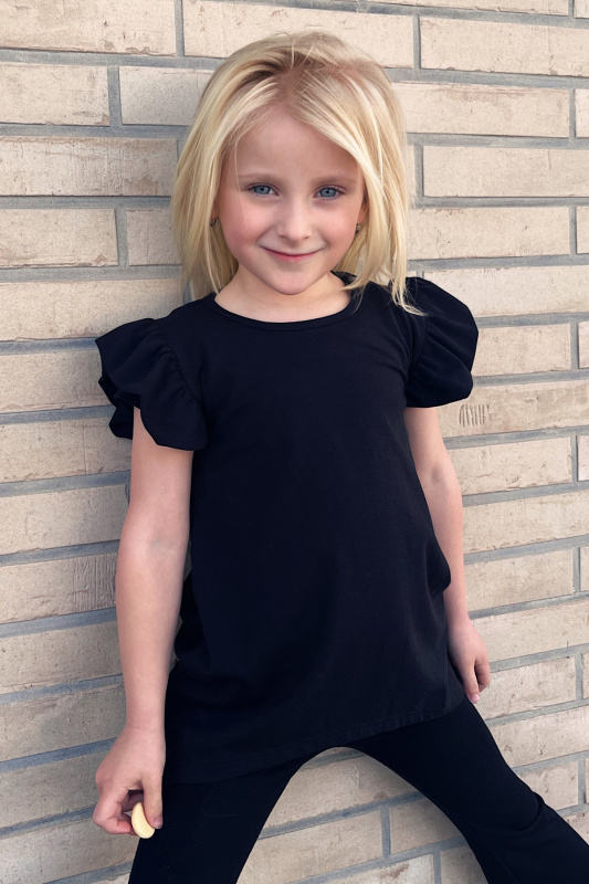 Krásná mamka Dívčí rostoucí tričko / tunika / šaty s volánky BIOBAVLNA + modal black Velikost: 1-2 roky