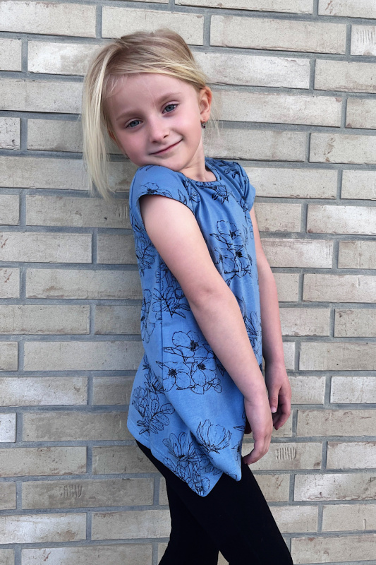 Krásná mamka Dívčí rostoucí šaty-tunika-tričko GIVE ME FLOWERS blue Velikost: 1-2 roky