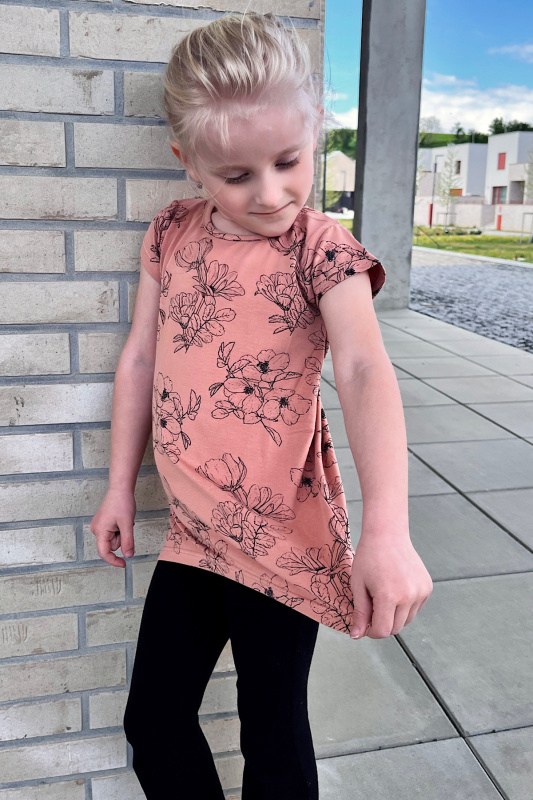 Krásná mamka Dívčí rostoucí šaty-tunika-tričko GIVE ME FLOWERS rose Velikost: 1-2 roky