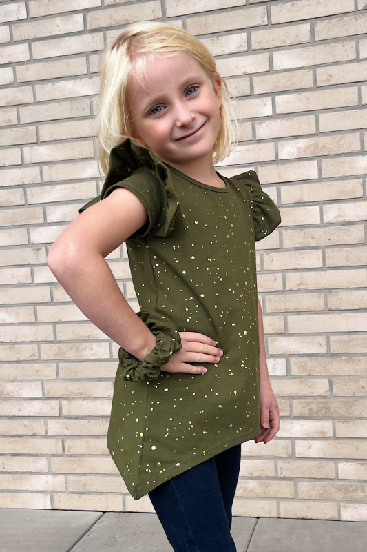 Krásná mamka Dívčí rostoucí tričko s volánky TOUCH OF GOLD khaki Velikost: 3-4 roky