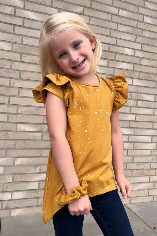 Krásná mamka Dívčí rostoucí tričko s volánky TOUCH OF GOLD zlaté Velikost: 3-4 roky