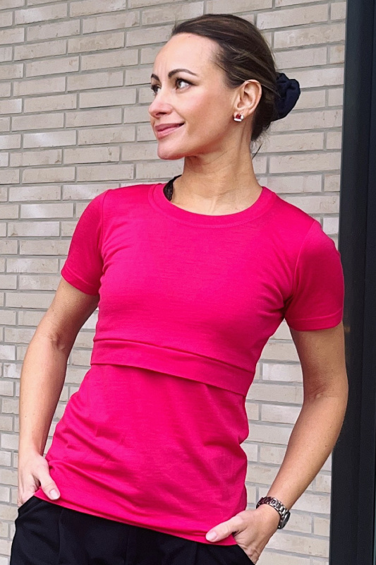 Krásná mamka Kojicí tričko Love MERINO fuchsia Velikost: S