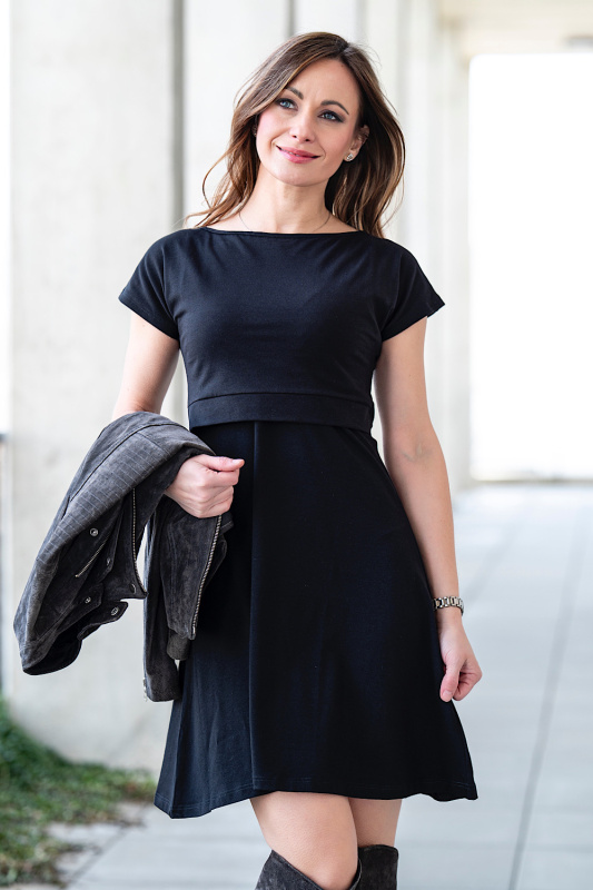 Krásná mamka Kojicí šaty Skater MODAL black Velikost: M