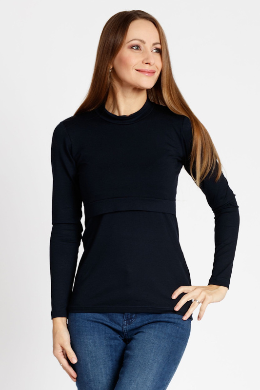 Krásná mamka Kojicí tričko se stojáčkem Love MERINO black Velikost: M