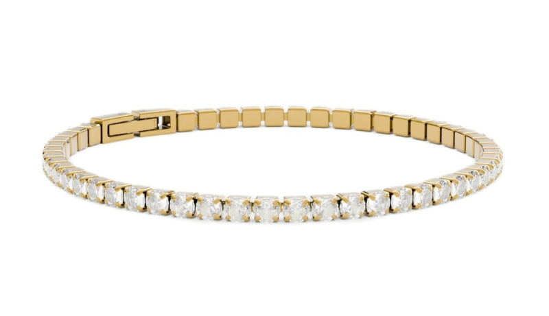 Furiosa Pozlacený tenisový náramek s čirými krystaly Swarovski SB-TENNIS-G 17 cm