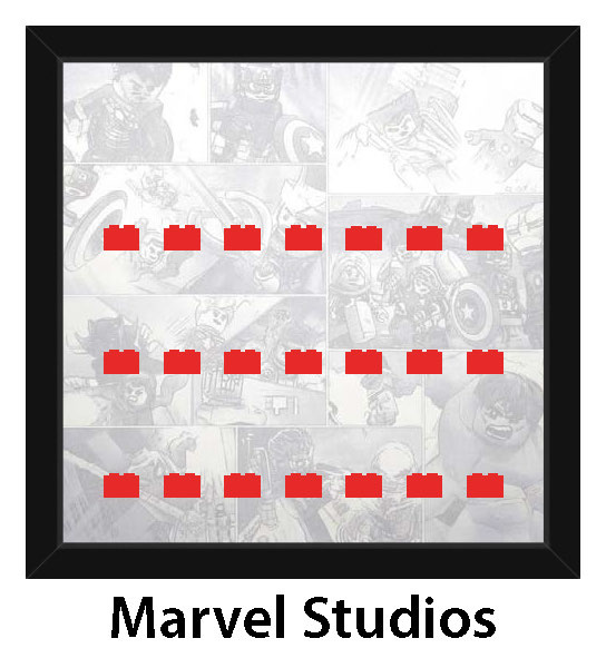 Rámeček na LEGO® Minifigurky: Marvel - černý rám, červené kostky (14 kostek)