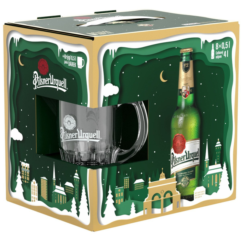 Pilsner Urquell vánoční balení s krýglem 8×0,5 l sklo