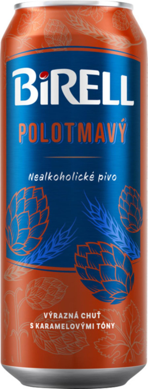 Nealkoholické pivo Birell - polotmavé, 24x 0,5 l, plech