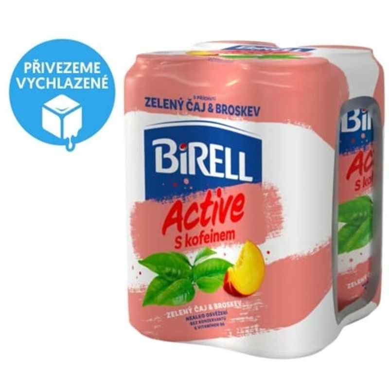 Birell Active Zelený čaj a broskev s kofeinem 4×0,5 l