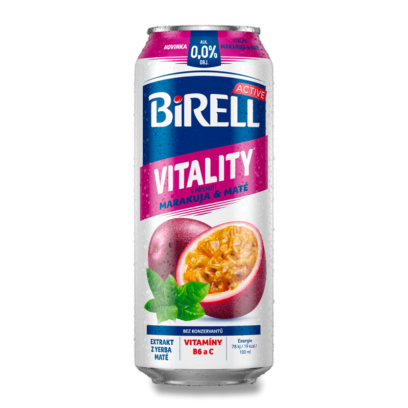 Birell Vitality - nealkoholické pivo - Maracuja & Maté, 0,5 l, plech