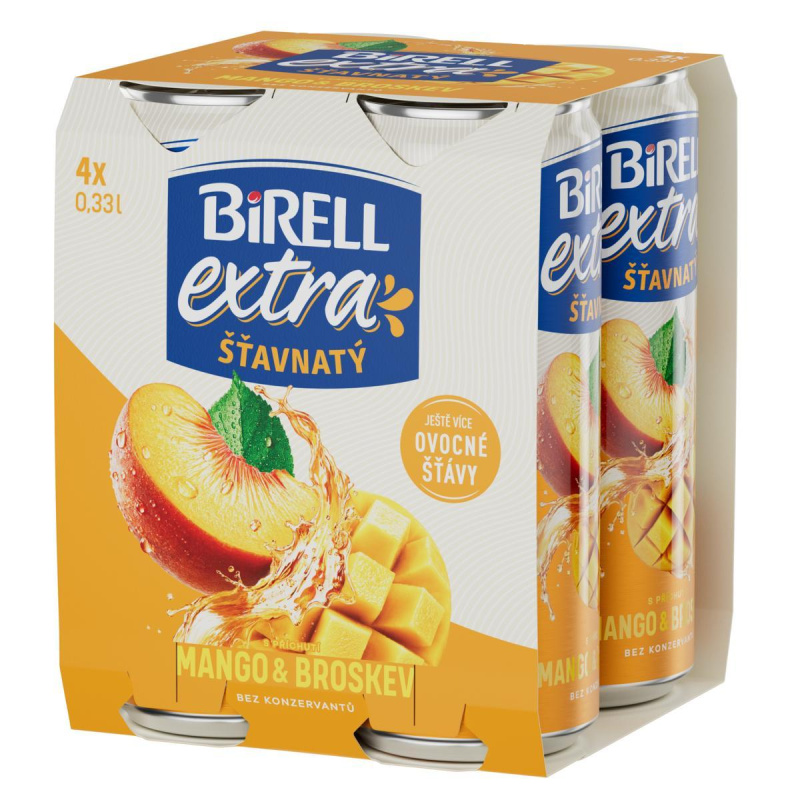 Birell Extra šťavnatý Mango & Broskev nealkoholické pivo 4x0,33 l plech