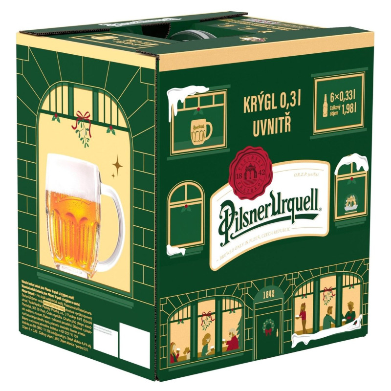 Pilsner Urquell Vánoční balení s krýglem 6×0,33 l sklo