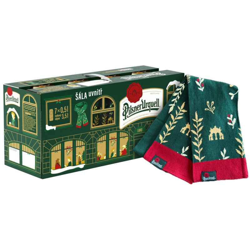 Pilsner Urquell Vánoční balení s šálou 7×0,5 l plech