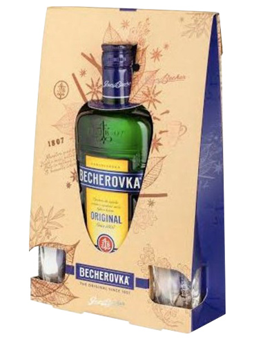 Becherovka + 2 sklenice 38% 0,7l (darčekové balenie 2 poháre)