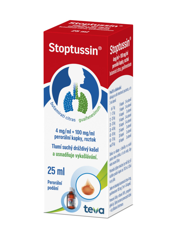 STOPTUSSIN 4MG/ML+100MG/ML Perorální kapky, roztok 1X25ML