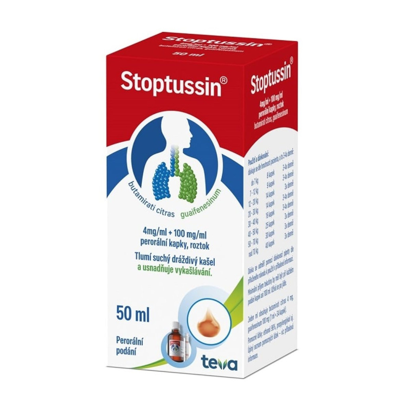 STOPTUSSIN 4MG/ML+100MG/ML Perorální kapky, roztok 1X50ML+PIP
