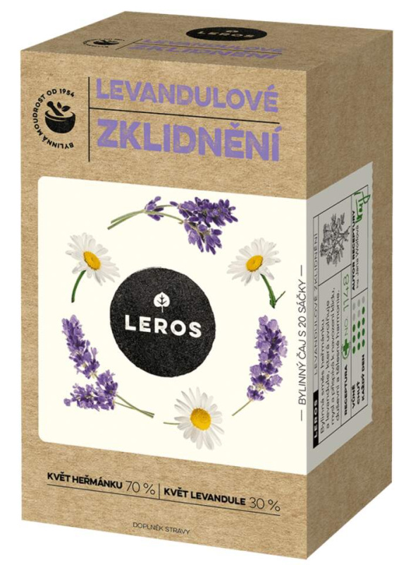 Bylinný čaj Leros Zklidnění - Heřmánek a levandule, 20x 1g