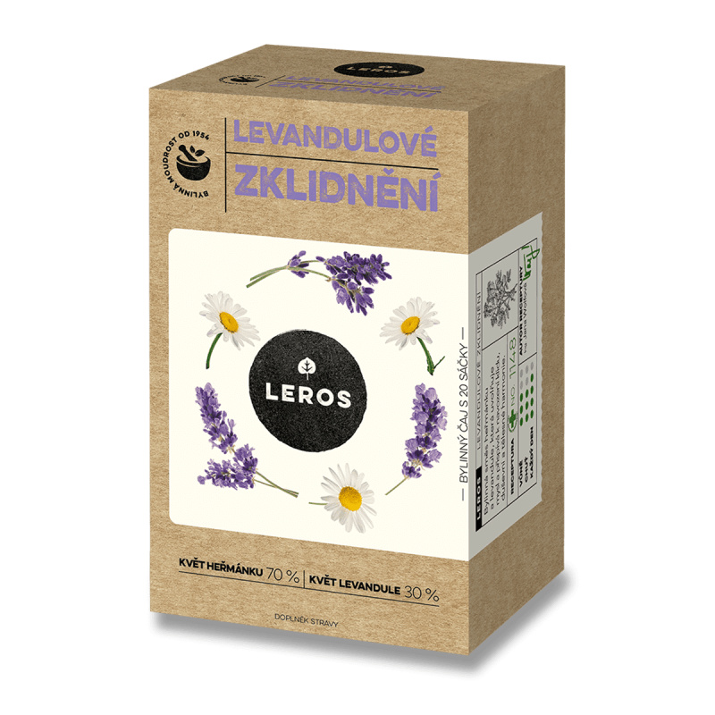 Bylinný čaj Leros Zklidnění - Heřmánek a levandule, 20x 1g