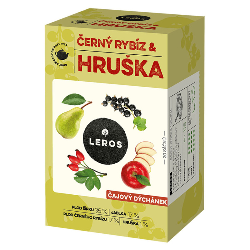 Bylinný čaj Leros - Čajový dýchánek, černý rybíz a hruška, 20 x 2,5 g