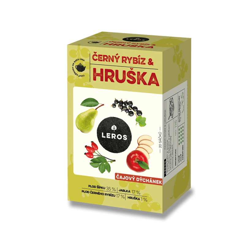 Bylinný čaj Leros - Čajový dýchánek, černý rybíz a hruška, 20 x 2,5 g