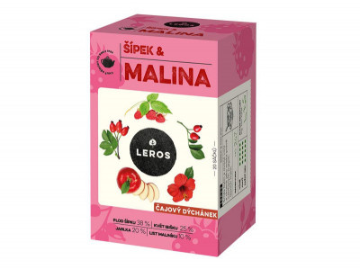 Bylinný čaj Leros - Čajový dýchánek, šípek a malina, 20 x 2 g