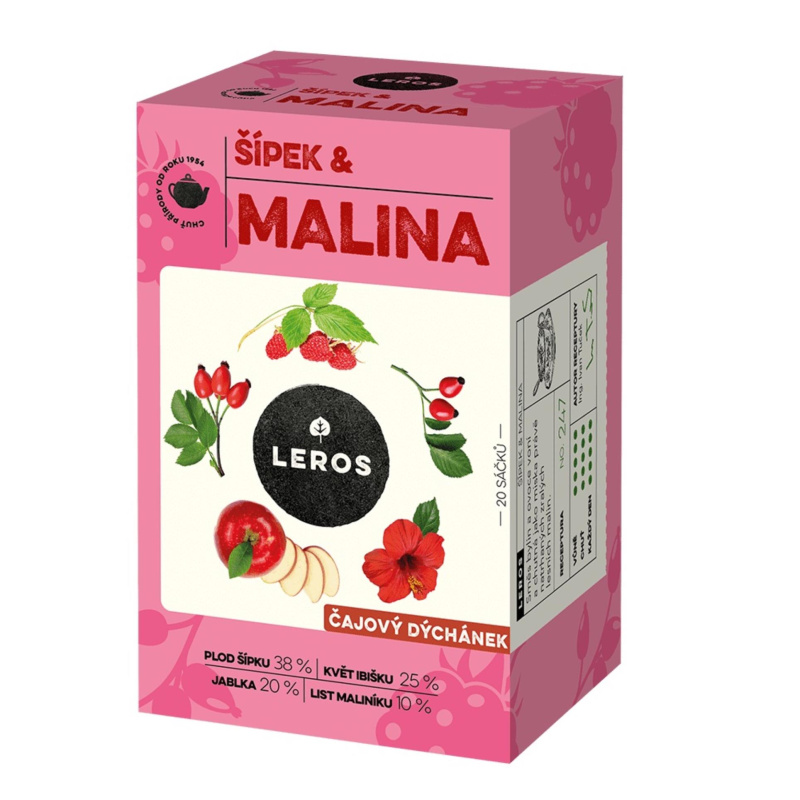 Bylinný čaj Leros - Čajový dýchánek, šípek a malina, 20 x 2 g