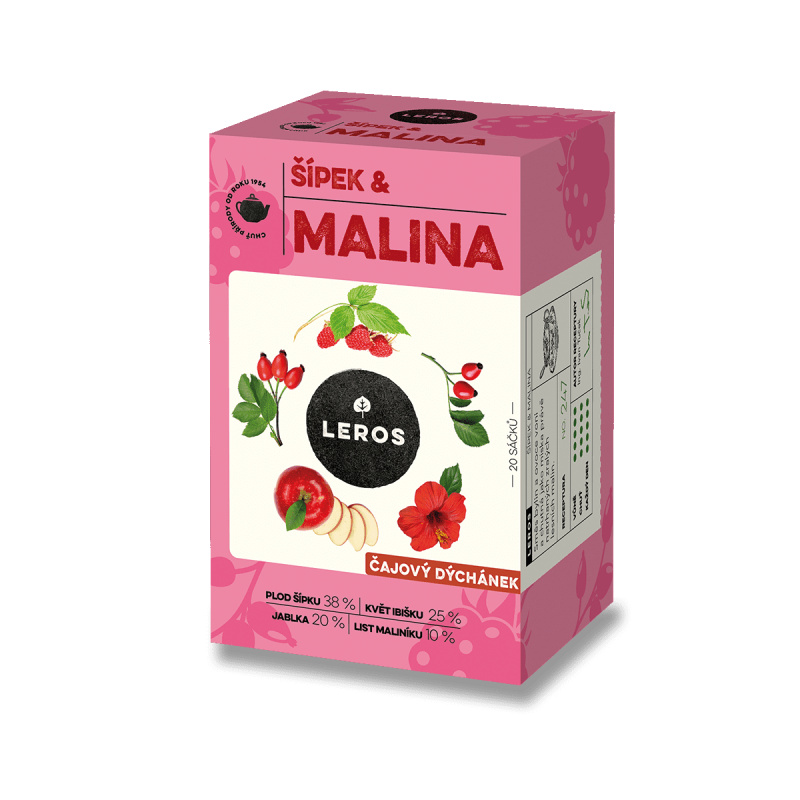 Bylinný čaj Leros - Čajový dýchánek, šípek a malina, 20 x 2 g