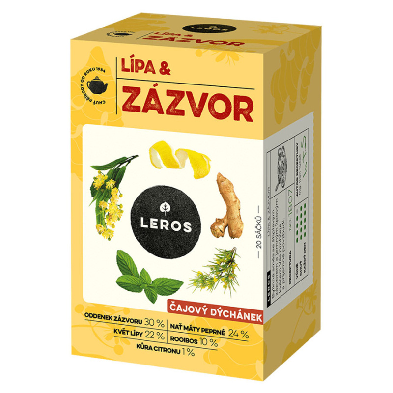 Bylinný čaj Leros - Čajový dýchánek, lípa a zázvor, 20 x 2 g