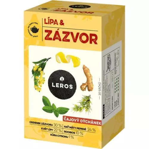Bylinný čaj Leros - Čajový dýchánek, lípa a zázvor, 20 x 2 g