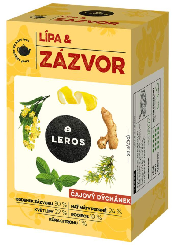 Bylinný čaj Leros - Čajový dýchánek, lípa a zázvor, 20 x 2 g