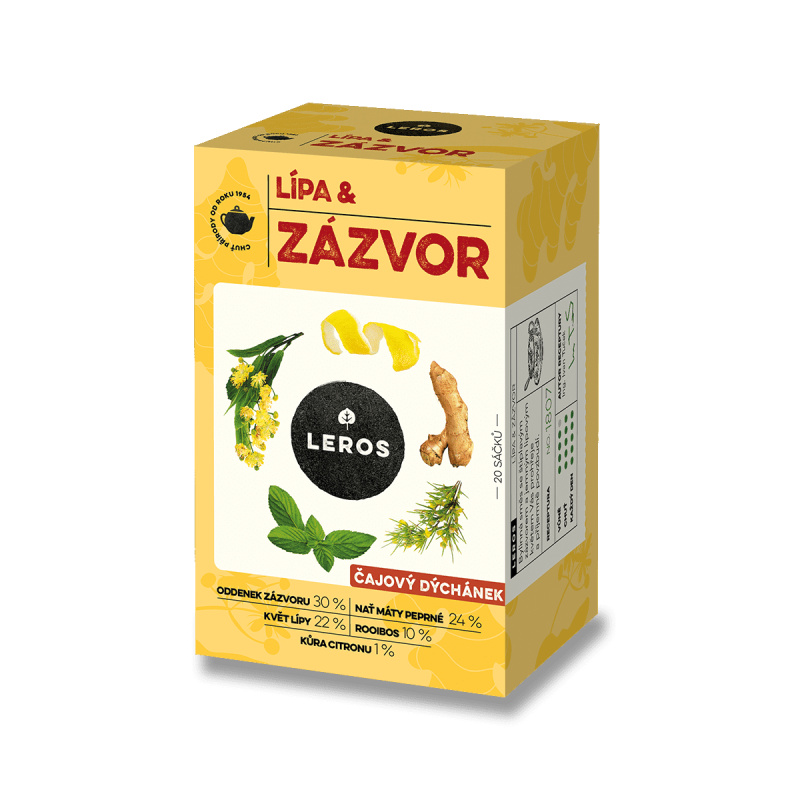 Bylinný čaj Leros - Čajový dýchánek, lípa a zázvor, 20 x 2 g
