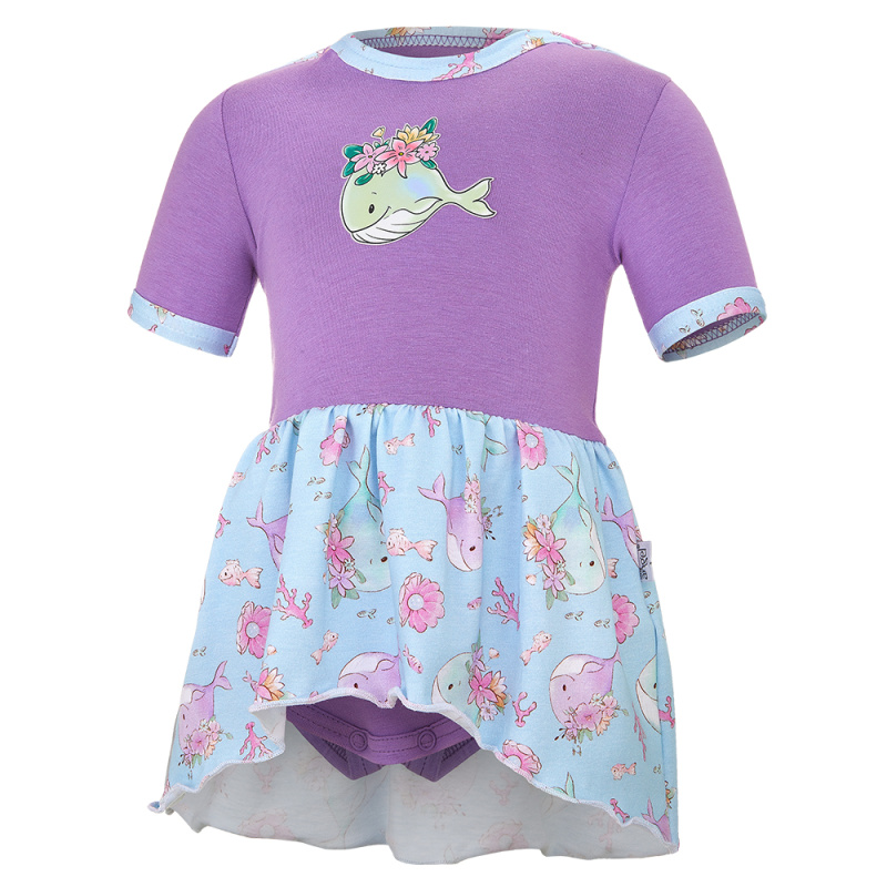 Little Angel Body šaty tenké KR Outlast® - fialová/modrá velryba Velikost oblečení: 68