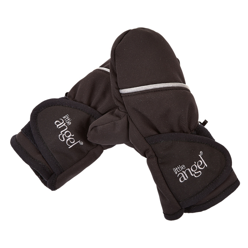 Little Angel Rukavice s palcem softshell STRETCH Outlast® - černá-výšivka šedá Velikost ostatní: 3