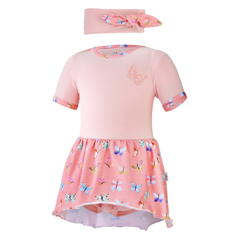 Little Angel Body šaty tenké KR set Outlast® - sv.broskvová/motýlci Velikost oblečení: 68