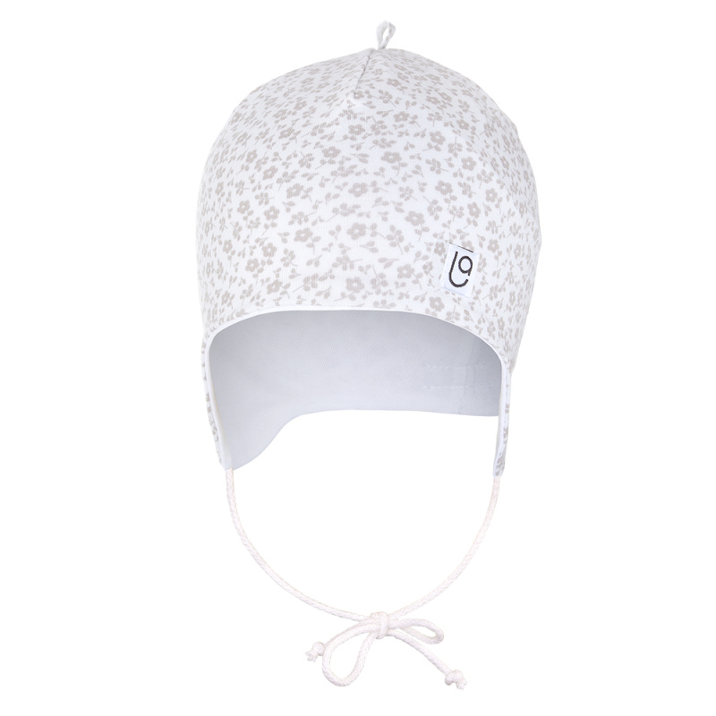 Little Angel Čepice podšitá zavazovací Outlast® - bílá sv.hnědé květy/bílá Velikost čepic: 2 | 39-41 cm