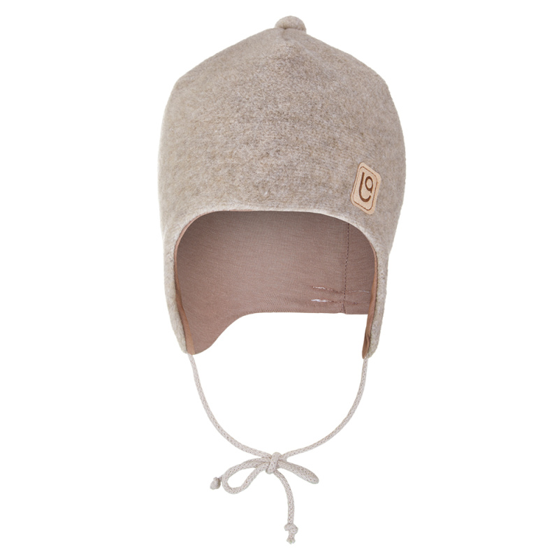 Little Angel Čepice zavazovací FLEECE BAMBUS Outlast® - hnědý melír/oříšková Velikost čepic: 3 | 42-44 cm