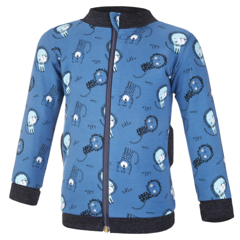 Little Angel Mikina podšitá Outlast® - denim lvíčci/šedý melír Velikost oblečení: 110