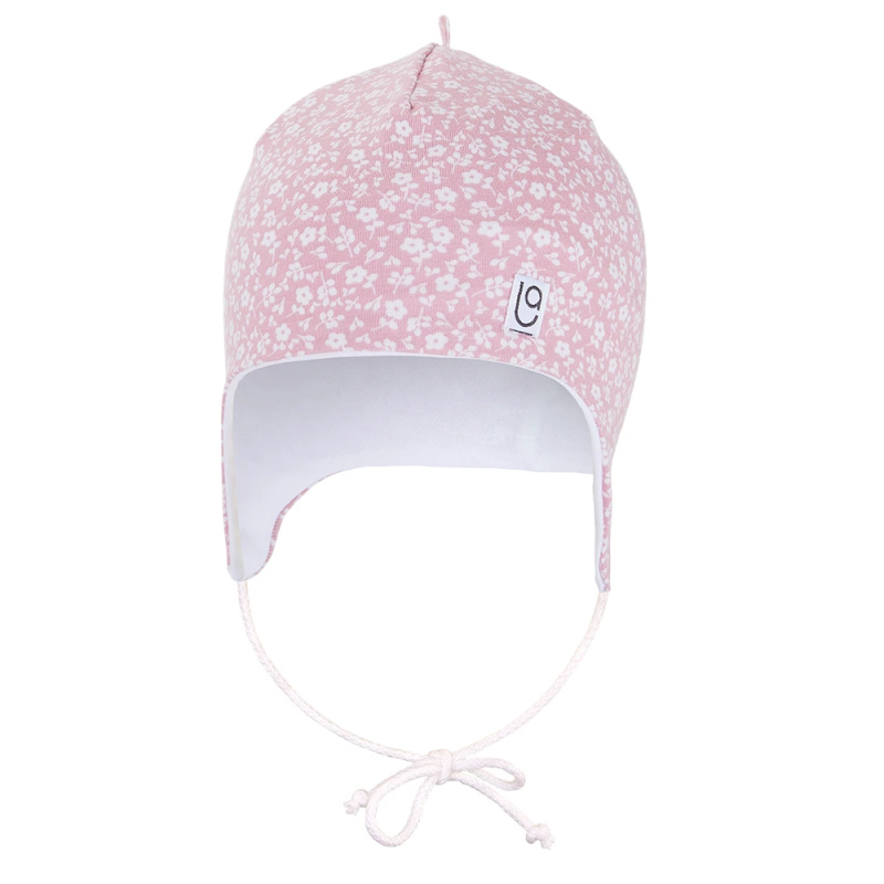 Little Angel Čepice podšitá zavazovací Outlast® - starorůžová kvítka/bílá Velikost čepic: 2 | 39-41 cm