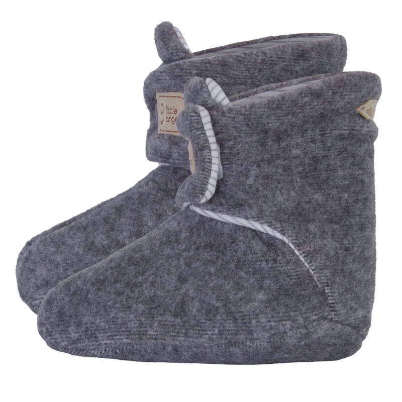 Little Angel Bačkorky FLEECE BAMBUS Outlast® - tm.šedý melír/pruh bílošedý melír Velikost ostatní: 2
