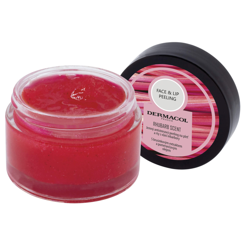 Dermacol Face & Lip Peeling Rhubarb cukrový peeling na rty a tváře 50 ml