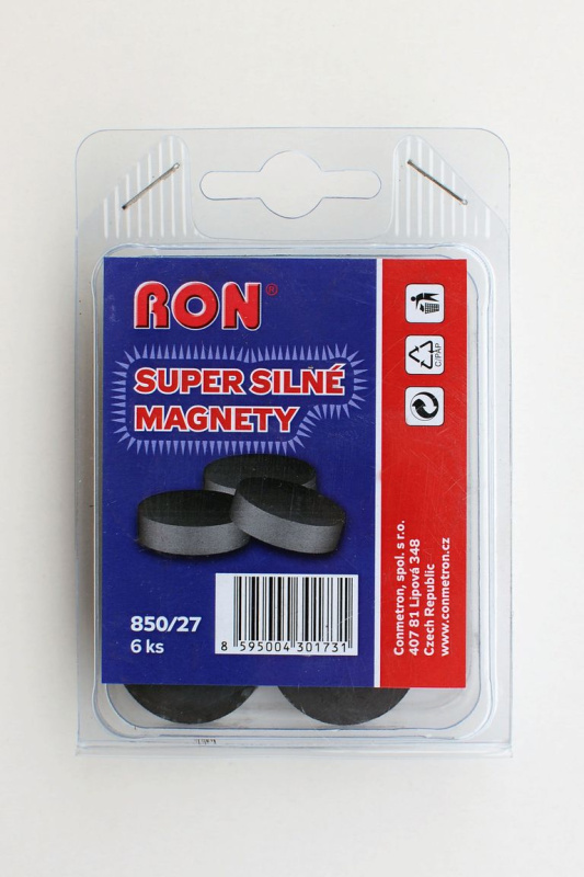 RON - Magnet kulatý silný, 27 x 10 mm, 6 ks