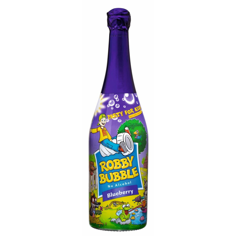 Robby Bubble Dětský šumivý nápoj borůvka sklo