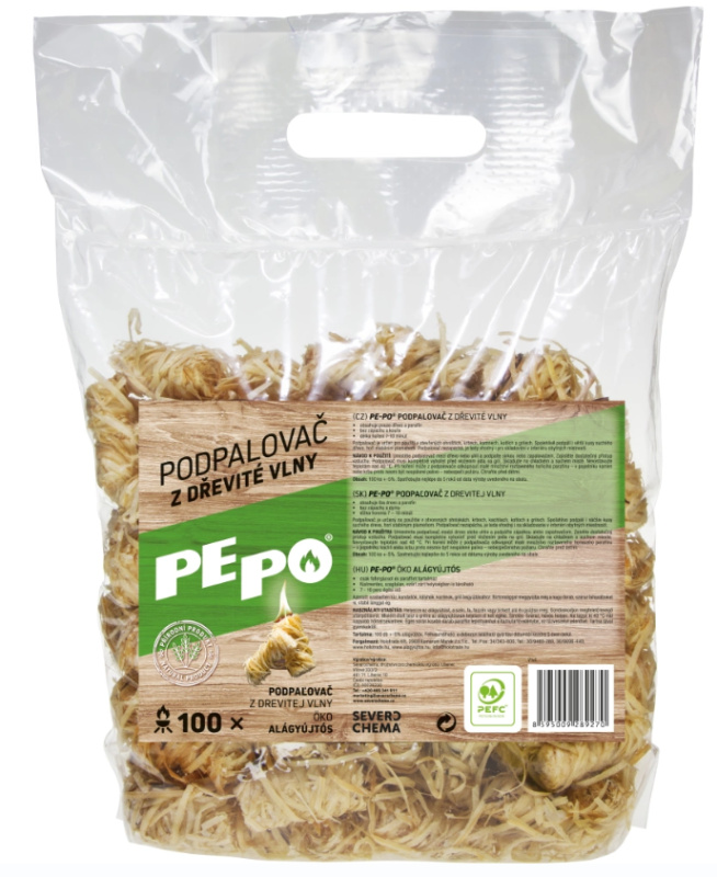 PE-PO Podpalovač z dřevité vlny 100 ks