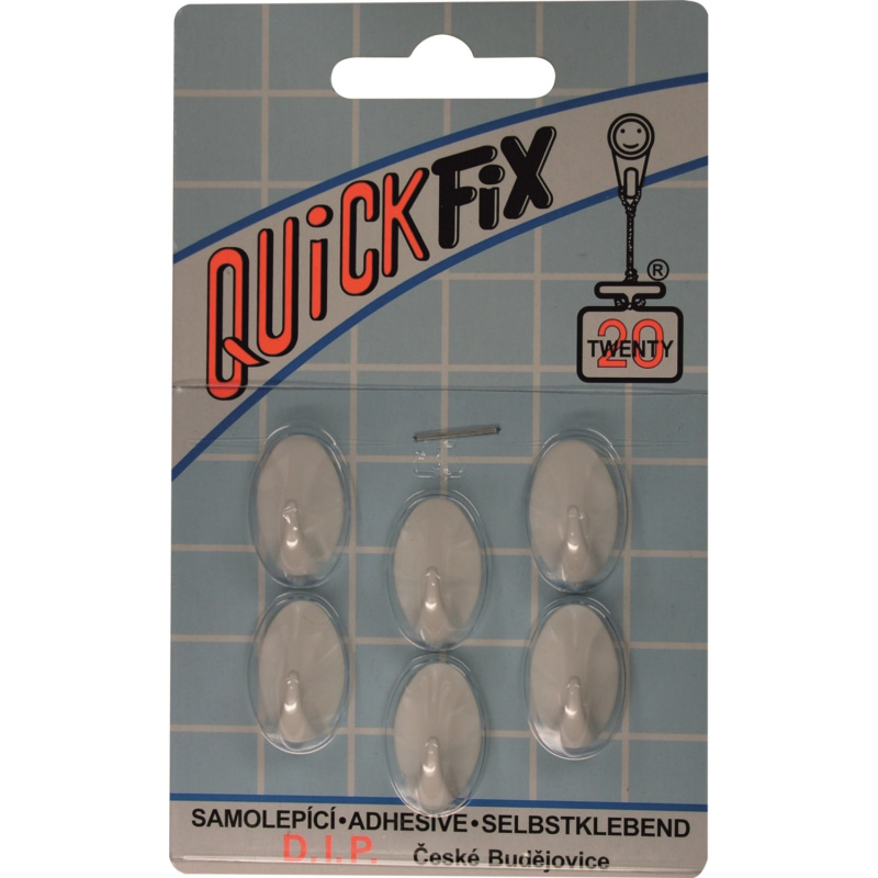 D.I.P. Háček samolepicí QF typ 5, plast, bílá, 6 ks