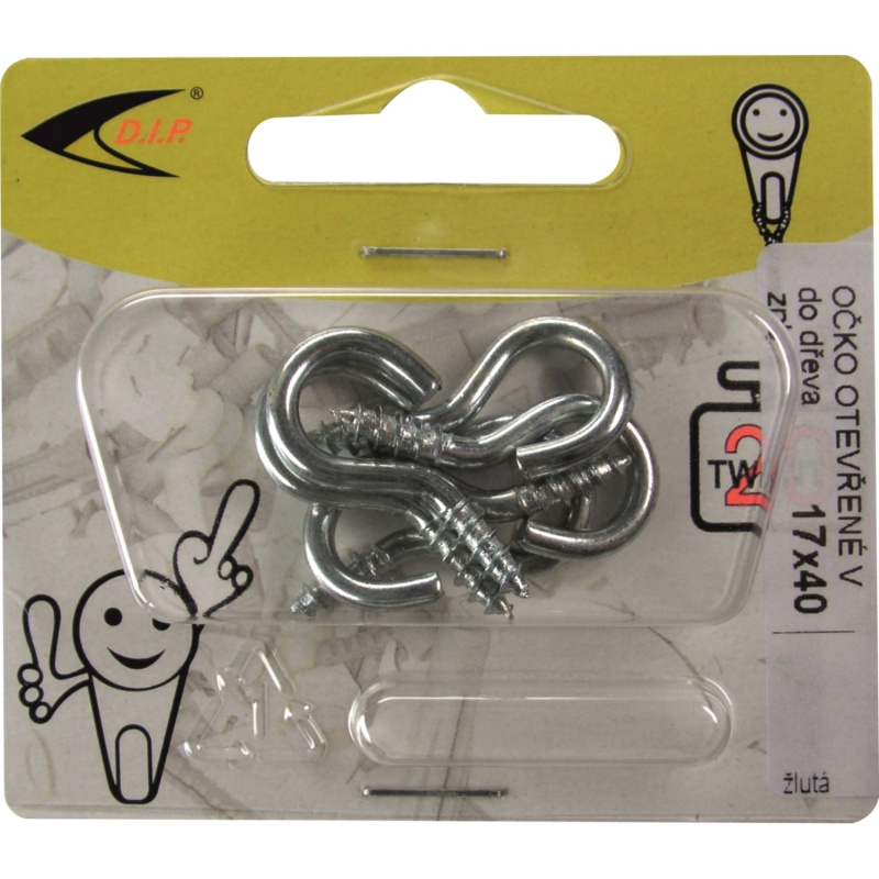 D.I.P. Hák s vrutem, znb, 6 ks, 40 x 12 x 3 mm