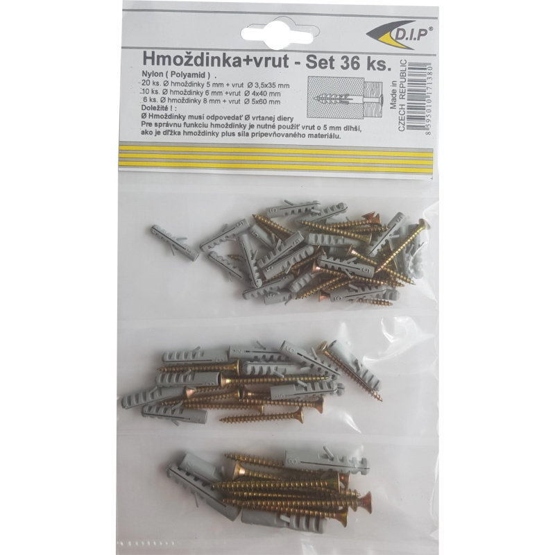 Set hmoždinky s křidélky a vruty, 36 ks