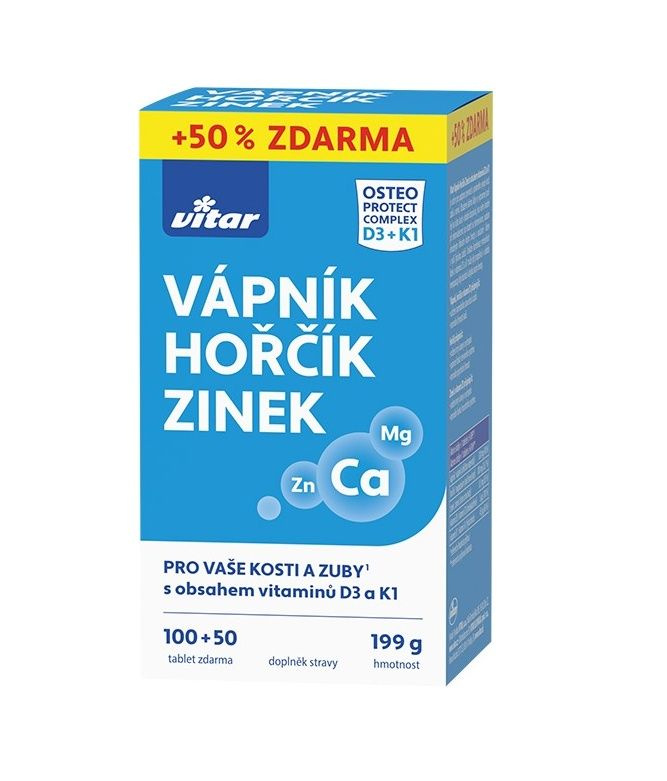VITAR Vápník + hořčík + zinek + vitamín D3 + K1 150 tablet