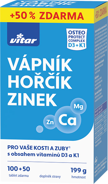 VITAR Vápník + hořčík + zinek + vitamín D3 + K1 150 tablet