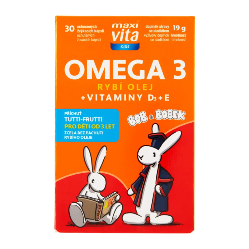Maxi Vita Kids Omega 3 + vitaminy D a E 30 žvýkacích kapslí