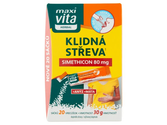 Maxi Vita Herbal Klidná střeva simethicon 80 mg + anýz + máta 20 sáčků 30g